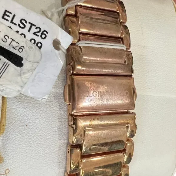 Elgin Studio Rose Gold Fold Over Clasp Analog Swarovski Crystal Watch NEW in Box - Picture 7 of 10